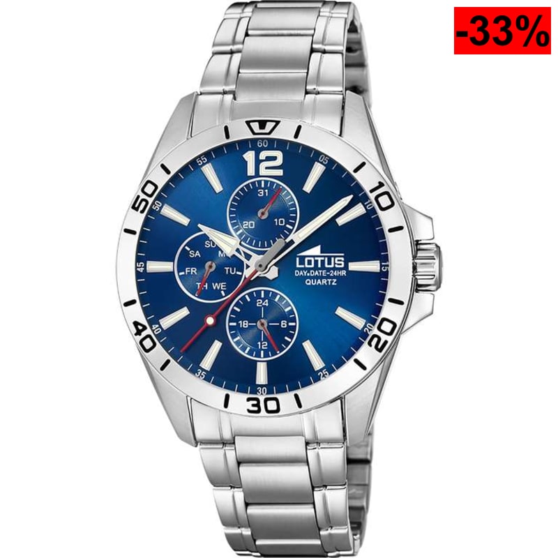 LOTUS Reloj Hombre Analógico Acero Inoxidable 316l Plateado, Movimiento Cuarzo - Cristal Mineral Alta Resistencia - Resistente al Agua 5 ATM