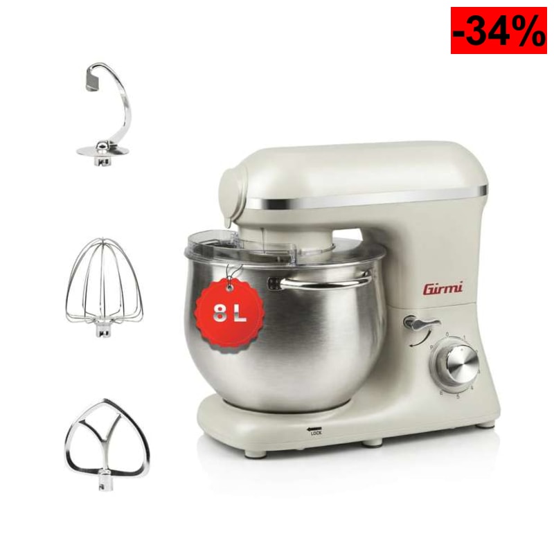 Girmi Amasadora IM50W Recipiente de acero inoxidable de 8 l