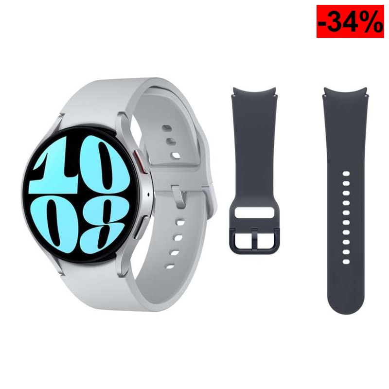 Samsung Galaxy Watch6 4G LTE, 44 mm + Correa de recambio - Smartwatch, Control de Salud, Seguimiento Deportivo, Plata (Versión Española)