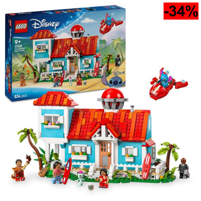 LEGO ǀ Disney Casa en la Playa de Lilo y Stitch de Juguete con 6 Habitaciones, Observatorio, Nave Espacial