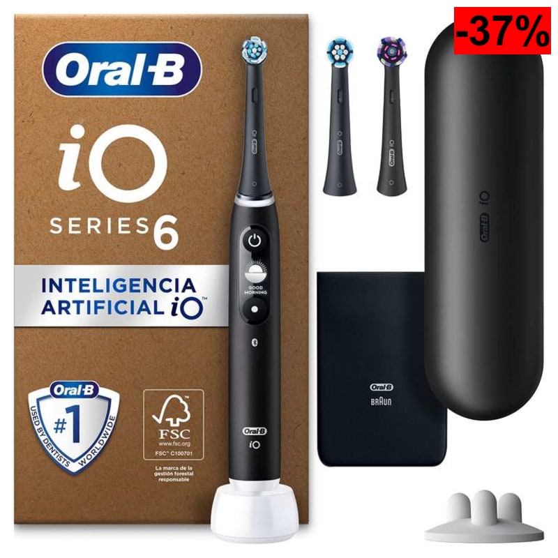 Oral-B iO 6 Cepillo de Dientes Eléctrico con 3 Cabezales Y Estuche, Negro