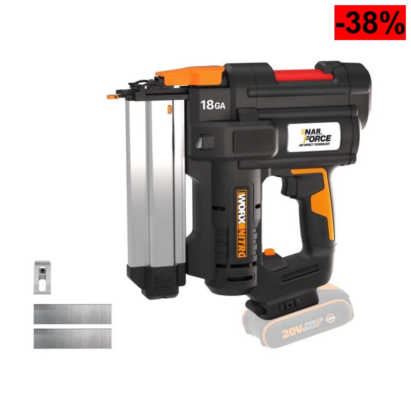 WORX WX842.9 Clavadora a batería 20V - 18GA PowerShare | Clavos de 1,2mm y hasta 50mm de largo