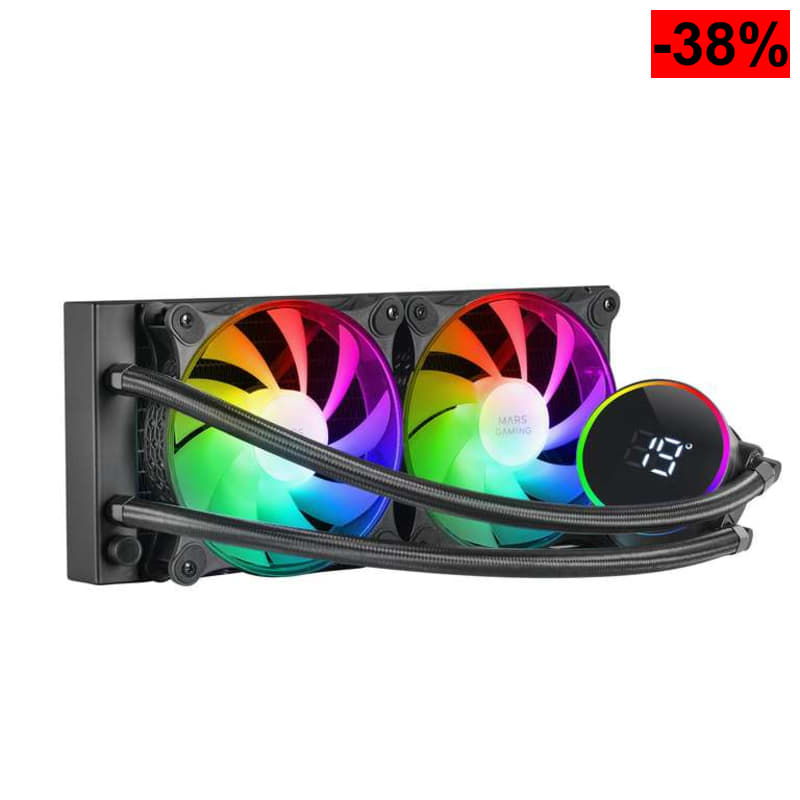 Refrigeración Líquida AIO Mars Gaming ML-LCD240 (TDP 500W, Pantalla LCD, 2x Ventiladores ARGB 120mm, Bomba 3ª Gen)