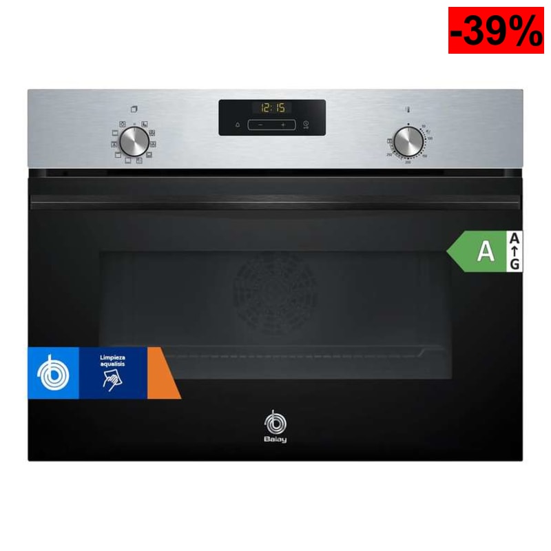 Balay - Horno Compacto Multifunción, 45cm, Control Comfort, Aqualisis, Mandos ocultables, Cristal, 3CB4130X3