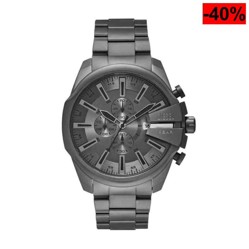 Diesel Hombre Mega Chief Slim, Reloj cronógrafo con Correa de Acero Inoxidable o de Cuero