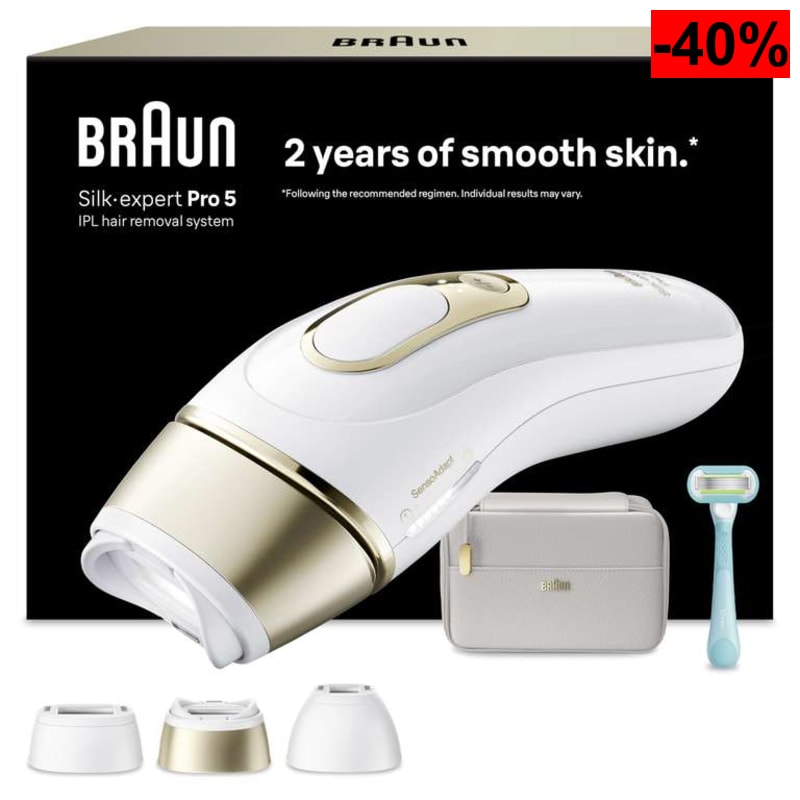 Braun Depiladora Luz Pulsada Silk·expert Pro 5, PL5311, Blanco/Oro
