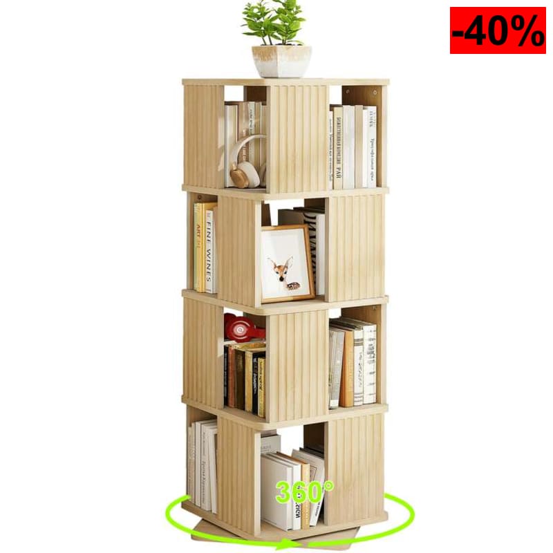 Estantería giratoria de 4 Niveles, 129,3 cm de Alto, con Giro de 360°, para Esquina, 45 x 45 x 129,3 cm (Roble Claro o Blanco)