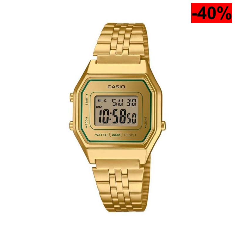 Reloj Casio retro con acabado dorado integral
