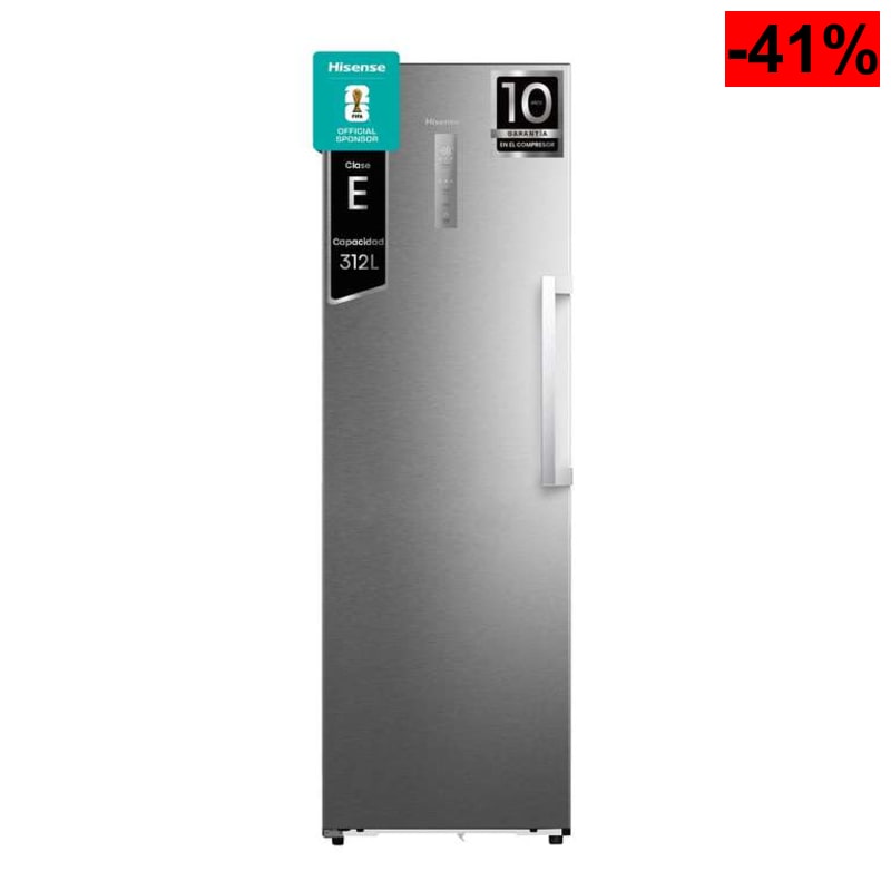 Hisense FT3K310SAIE1 - Congelador Una Puerta Total No Frost Kitchen Fit, 312L, 186cm, Ventilación Inferior, Apertura de Puerta 90º, Metal..