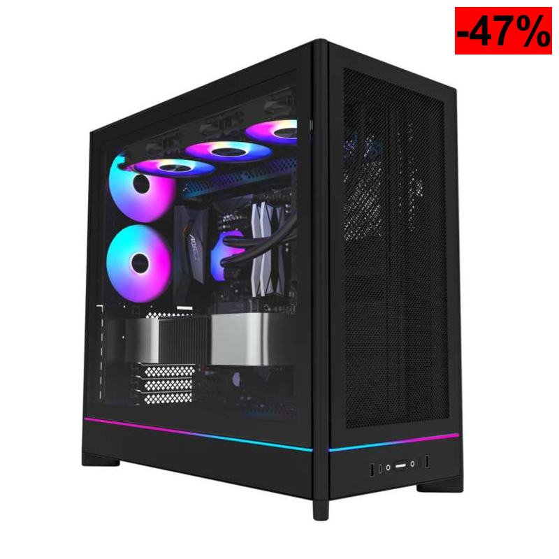 Caja de PC Semitorre Montech HS01 (Diseño Reversible | Alto Flujo de Aire Mesh | Montaje sin Herramientas | ATX | Negro)