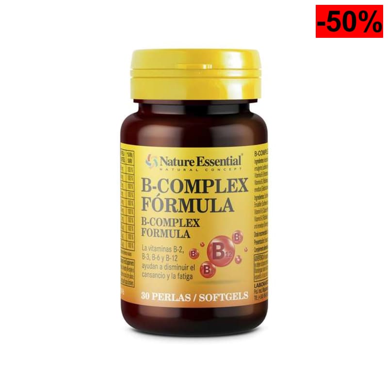 Nature Essential - B-complex Fórmula 500 mg - 30 Perlas - a Base de Vitaminas B, C, E y Biotina - ayudaa disminuir el cansacio y la fatiga