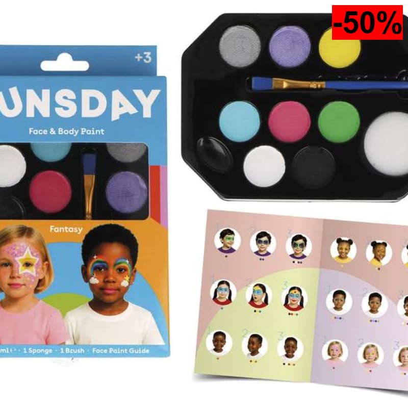 Kit 8 pinturas faciales fantasía pincel y esponja