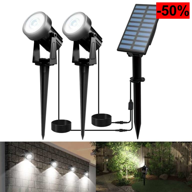 T-SUNUS Focos Solares LED Jardin, Luces LED Exterior Solares Luz Blanca Fría, con Encendido/Apagado Automático, Impermeable IP65,