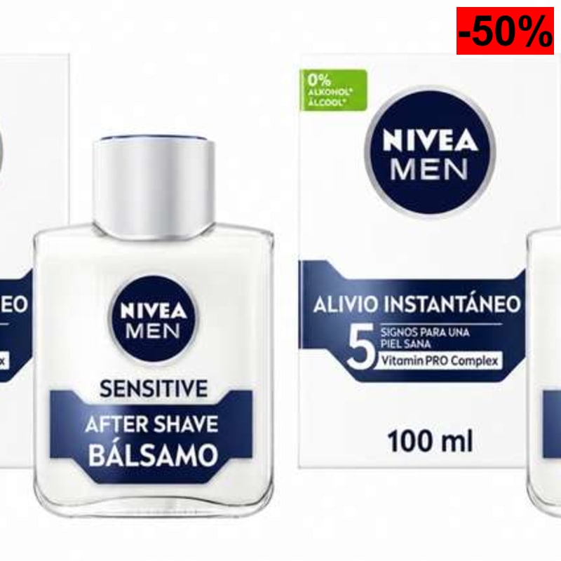 2 X NIVEA MEN Sensitive Bálsamo After Shave (100 ml), para el cuidado de la piel sensible (2,87€/unidad)