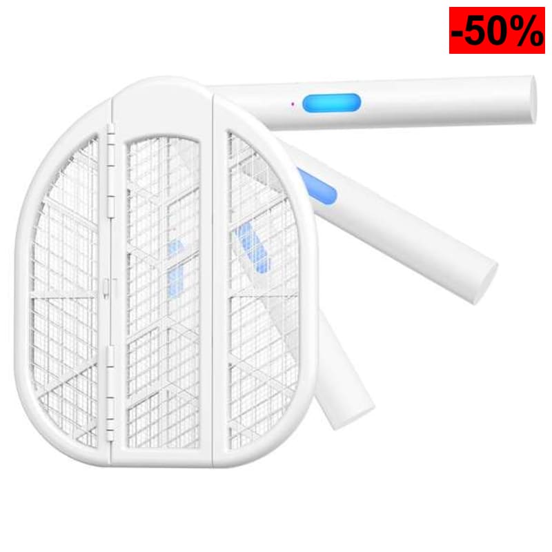 AROEVE Plegable Raqueta Mosquitos Electrica 4000V Atracción por luz Azul, Dos Modos, Batería 1500mAh