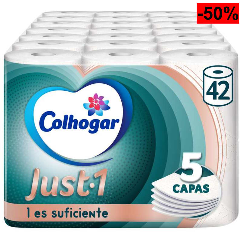 42 ROLLOS Colhogar Just 1 - Papel Higiénico Extra Absorbente - Papel de Baño de 5 Capas - Ultra Suave para Máximo Confort
