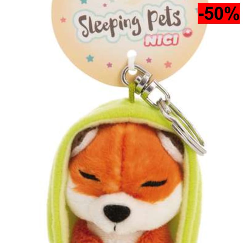 Llavero Sleeping Pets Zorro de 8 cm en cestita