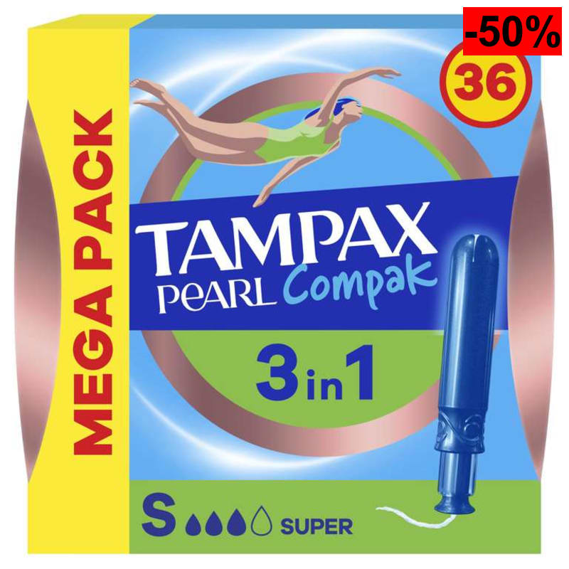 3 UNIDADES - Procter & Gamble Tampones Tampax Pearl Compak Super Plus, 36 Unidades, Aplicador LLEVA 3, PAGA 2