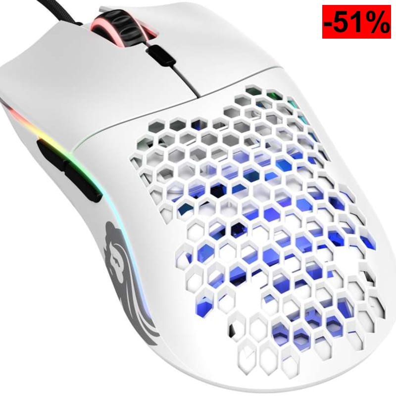 GLORIOUS Model O Ratón Gaming con Cable Ergonómico (Matte White) | Sensor óptico preciso, deslizadores PTFE, seis botones programables