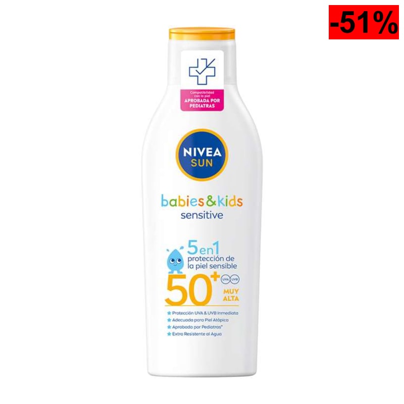 2 x NIVEA SUN Babies & Kids Sensitive Leche Solar para niños FP50+ (2 x 200 ml)