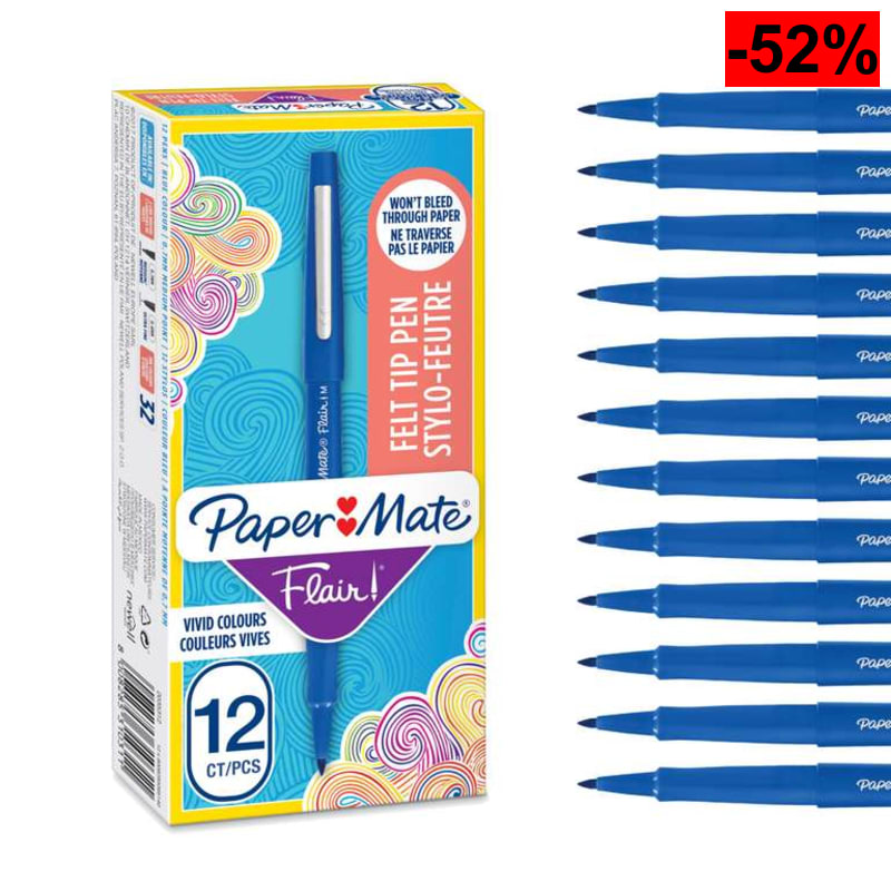 Paper Mate Flair rotuladores de punta de fieltro | punta mediana (0.7 mm) | azul | caja de 12
