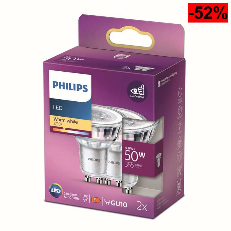 Philips - Lámpara LED Clásica GU10 (Equivalente a 50W)
