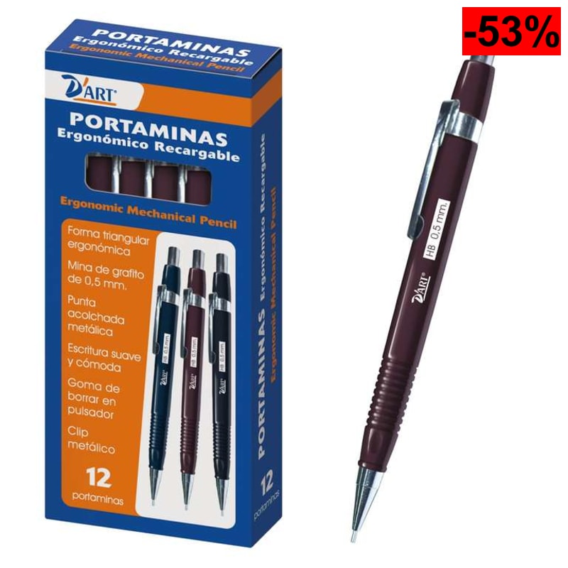 D'Art 79435 Caja 12 portaminas metálica, 0.5 mm, color rojo y azul