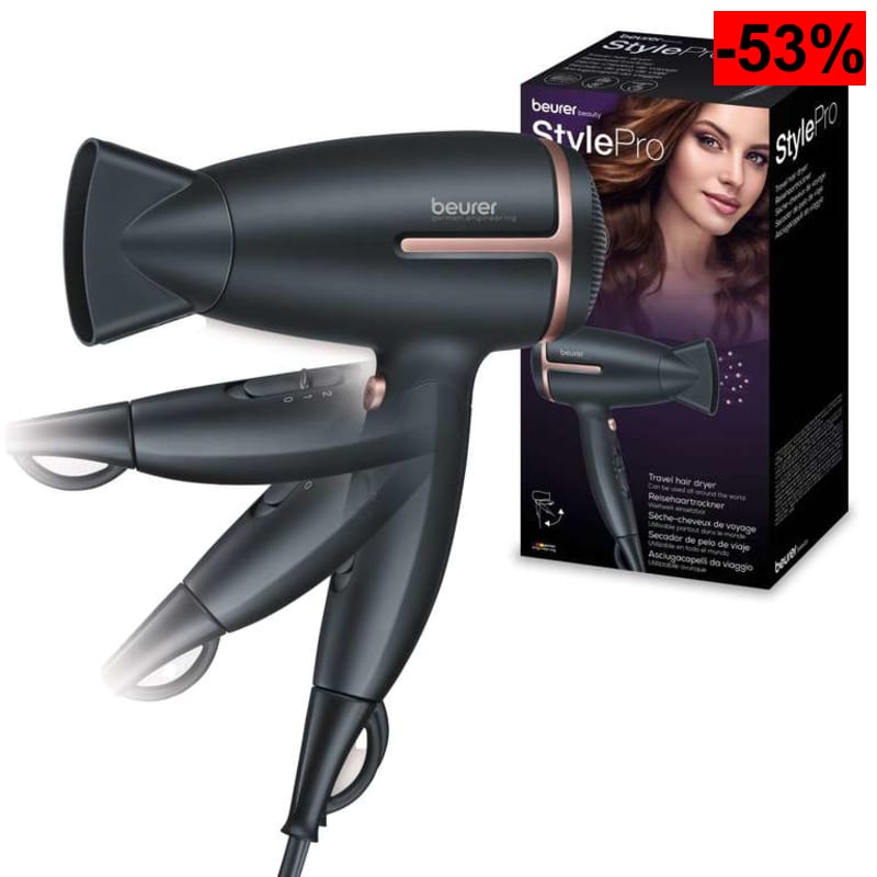 HC 25 de Beurer secador de viaje plegable con función de iones, potente secador de pelo, para un
