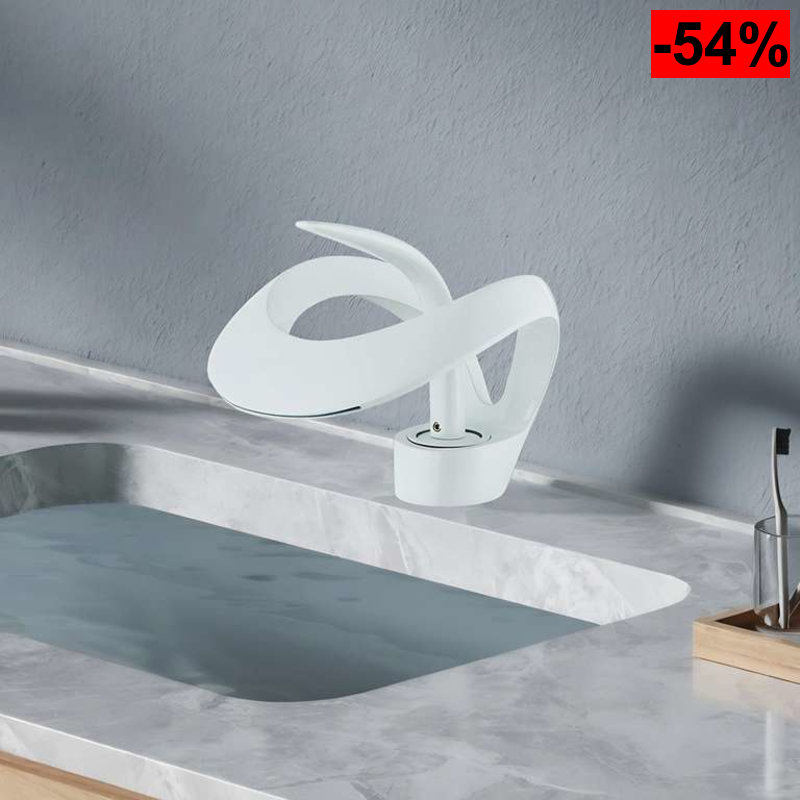 Grifo de lavabo monomando para agua fría y caliente, color blanco