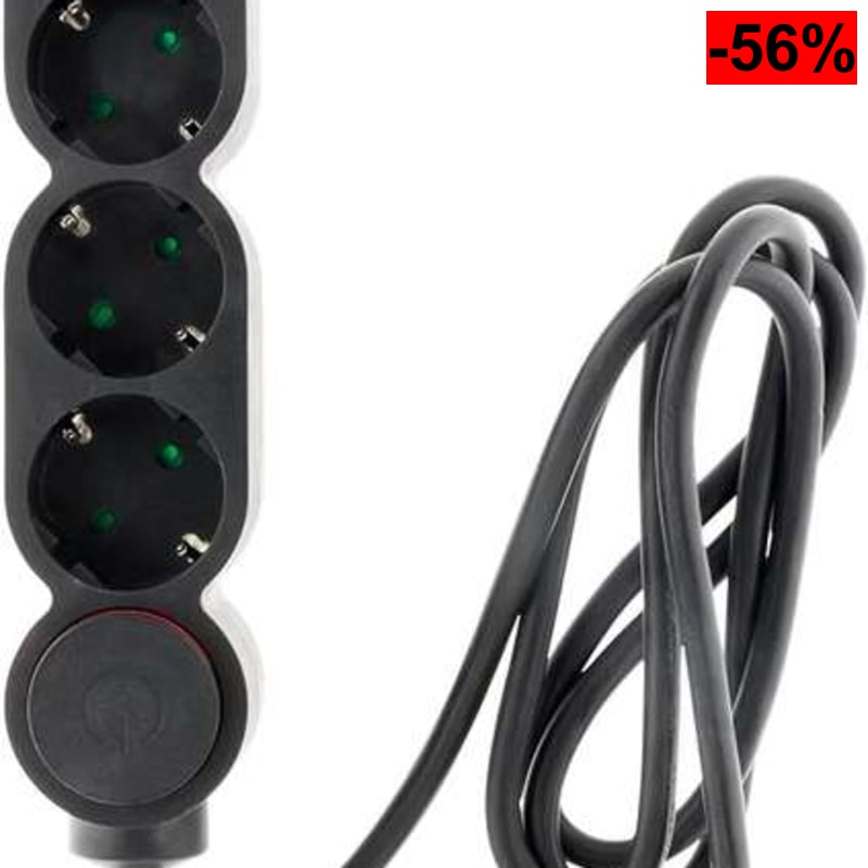 Regleta 4V Interruptor 1,5M 3G1,5 Negro Zenitech