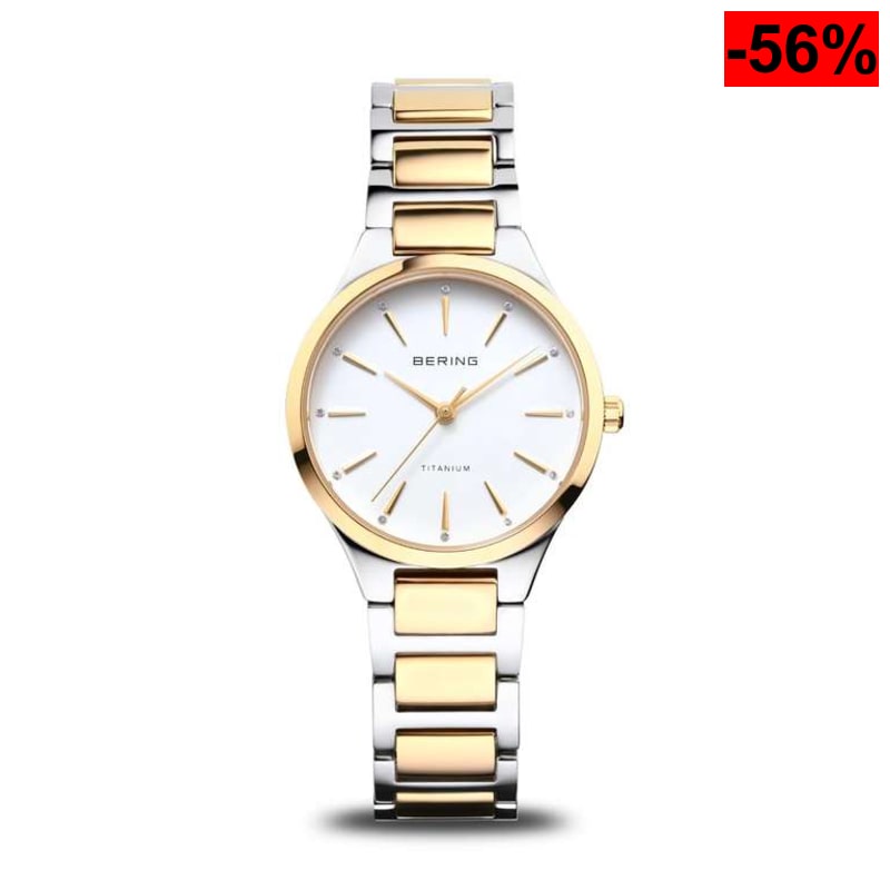 BERING 15630 Reloj Cuarzo para Mujer,Caja Titanio de 30 mm y Esfera,Brazalete de Titanio,Detalles de Titanio y Resistencia al Agua de 10 ATM