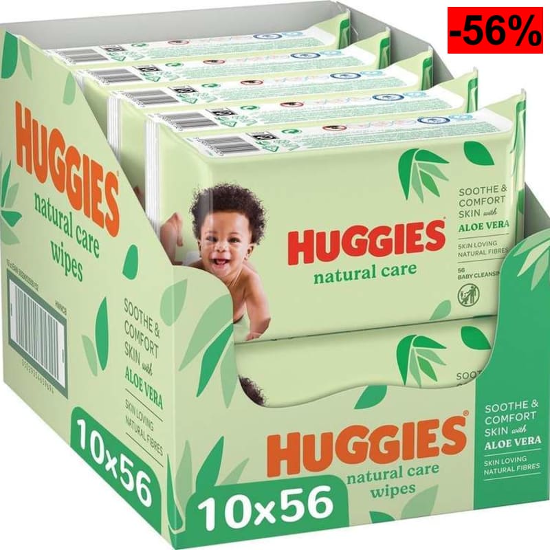 Huggies -Toallitas para Bebé, Aloe Vera, 10 Packs de 56, Total 560 «Compra recurrente»*Recompensa de 6,70€ en saldo de Amazon