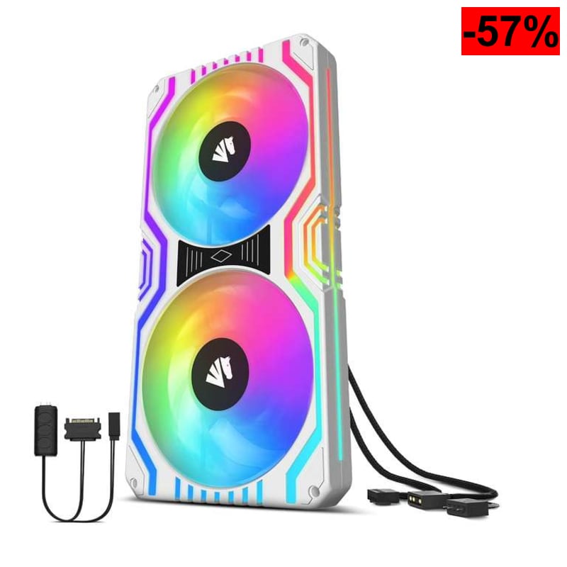 AsiaHorse 2 en 1 Ventilador Con Carcasa Para PC, ARGB de 2 * 120 mm Con 48 LED Direccionables, Control PWM, Enfriador de CPU, 800-1800 RPM