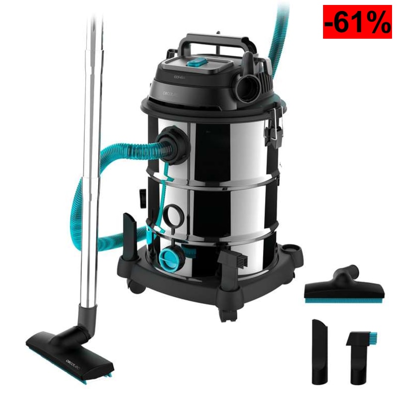 Cecotec Aspirador de Sólidos y Líquidos de 30L Conga Rockstar Wet & Dry Steel Neo Pro. 1600W, 23kPa, Sistema de Drenado, Doble Filtrado