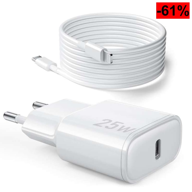 Cargador Carga Rápida para iPhone 14 13 12 11 [Pro/Plus/Pro MAX] - 25W Cargador USB C y Cable Lightning de 1M
