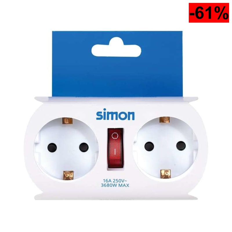 SIMON - Adaptador 2 Tomas Schuko con Interruptor On/Off