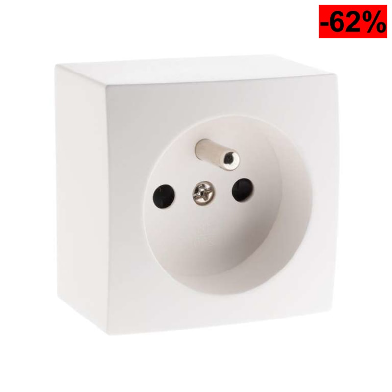 Zenitech Presto - Enchufe 16 A 2 P+T simple (sobresaliente), color blanco; Clase Energetica A