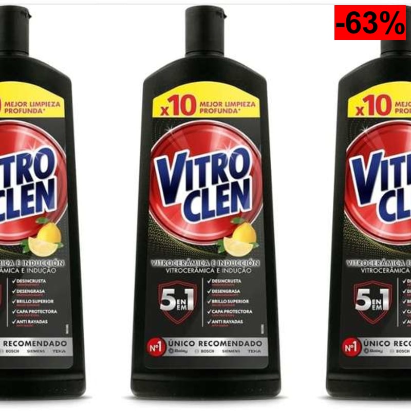 3 x Vitroclen Limpiador Vitrocerámica e Inducción, en Crema, Desengrasa y Da Brillo, Aroma Limón, 450 ml (8'14€ con más suscripciones)