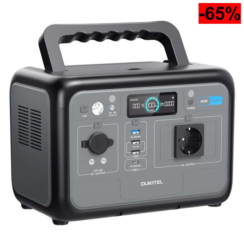 Generico OUKITEL P800 Estación de Energía Portátil 800 W, Generador Solar con Batería 512 Wh, Salidas USB A Y C, 1600 W