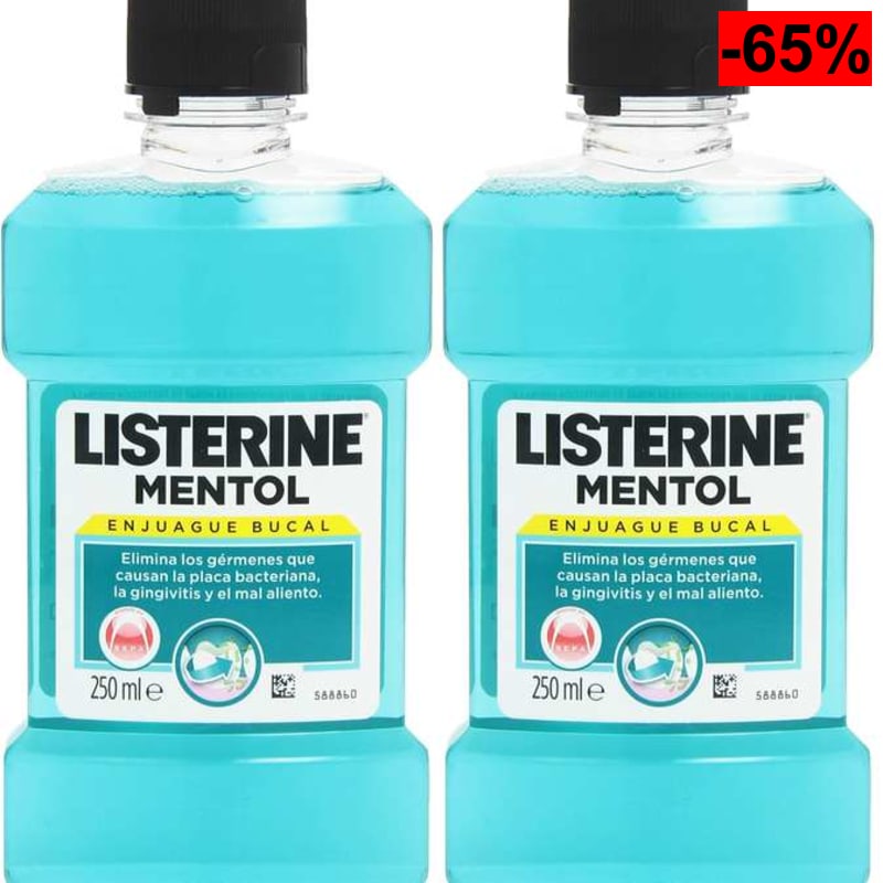 Listerine Enjuague Bucal, Mentol, 250 ml (Paquete de 2)