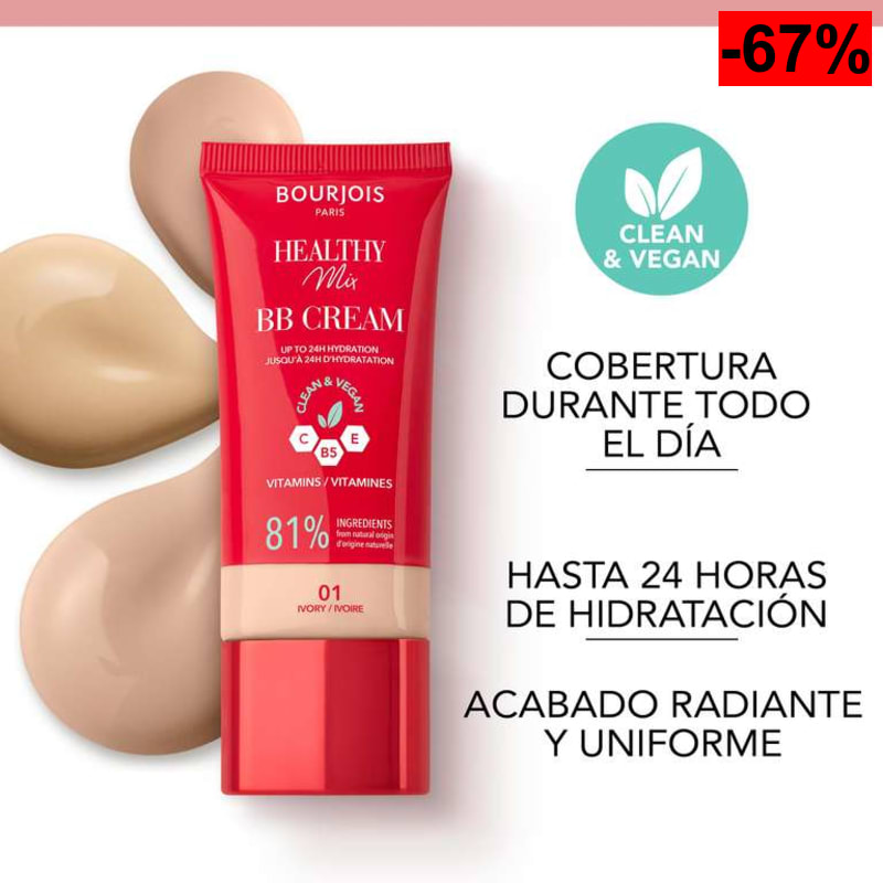 BOURJOIS BB CREAM UNISEX 81% Ingredientes Naturales - Formula ligera