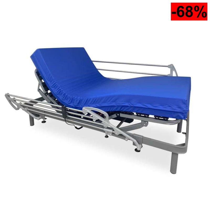Pack Cama Eléctrica Articulada Reforzada Ergomedic Pro + Colchón Sanitario Sanipur + Barandillas INOX, 90x190