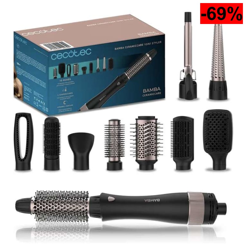 Cecotec Bamba CeramicCare 10in1 Styler - Cepillo de Aire Moldeador 1000 W (Reacondicionado - Como Nuevo)
