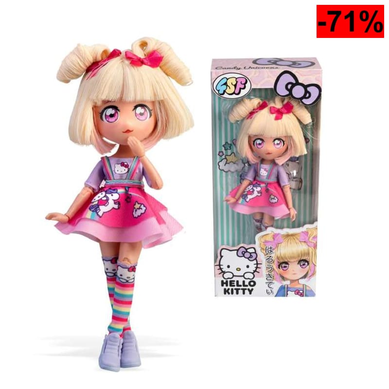 (Reaco - Como nuevo) Hello Kitty Manga Doll Candy Unicorn, Muñeca Fashion Japonesa con Looks a la Moda Manga