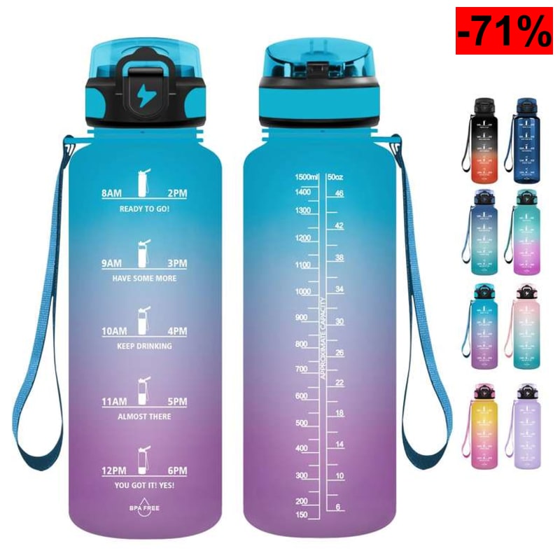 Grsta Botella agua - 1500ML - Botella de Agua Deportiva, a Prueba de Fugas y no BPA, con Pajita