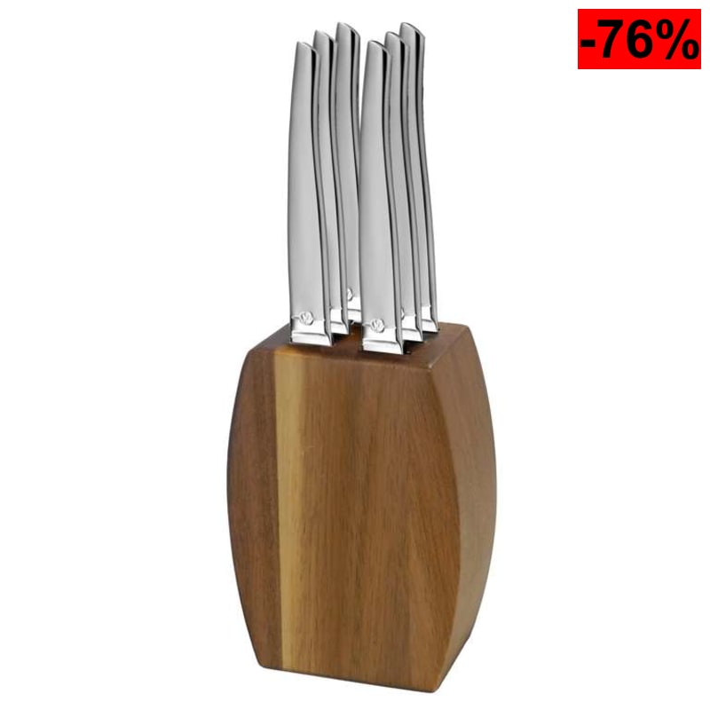 Lou Laguiole Bloque de Madera de Acacia con 6 Cuchillos para Carne (Reacondicionado - Como Nuevo)