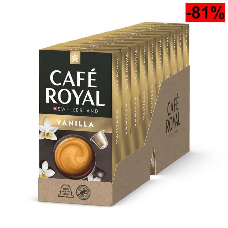 100 cápsulas Café Royal Vainilla Flavoured para cafetera Nespresso (100 unidades, 4/10 intensidad, certificado UTZ, 10 unidades)
