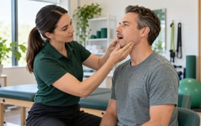 Fizyoterapi kliniğinde çene eklemi hareketi değerlendirilen danışan