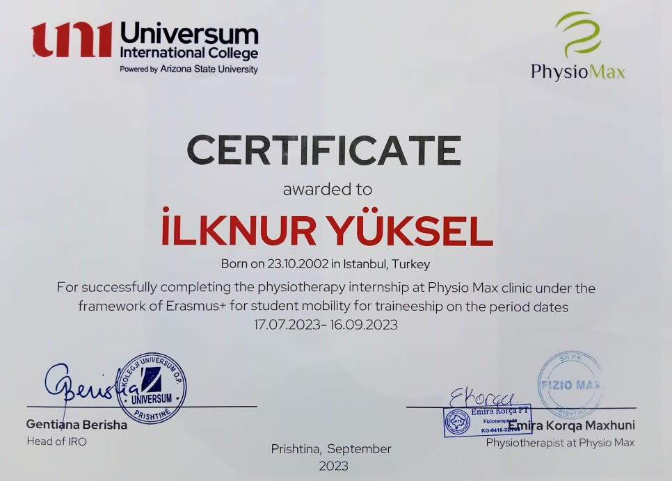 Erasmus Internship Certificate