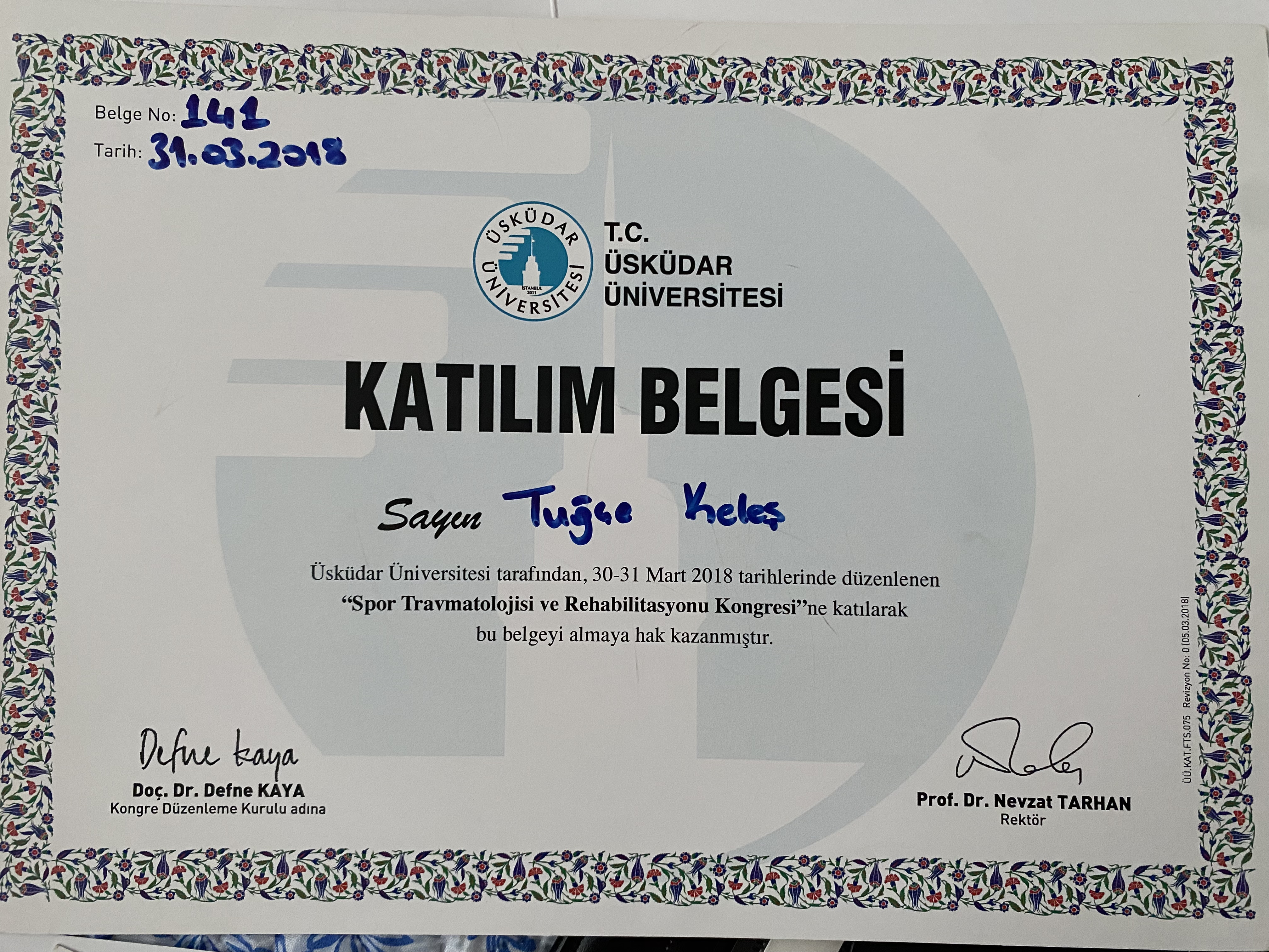 Spor Travmatolojisi ve Rehabilitasyonu Kongresi